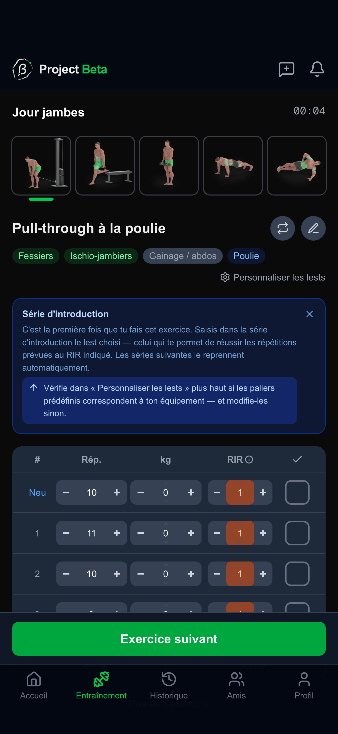 Project Beta : programme de renfo avec exercices animés, séries et charges